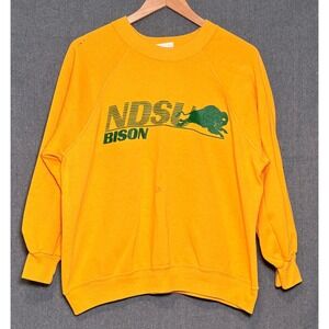 Vintage NDSU Bison Sweatshirt Bassett-Walker Yellow XL Made in USA Raglan Fleece